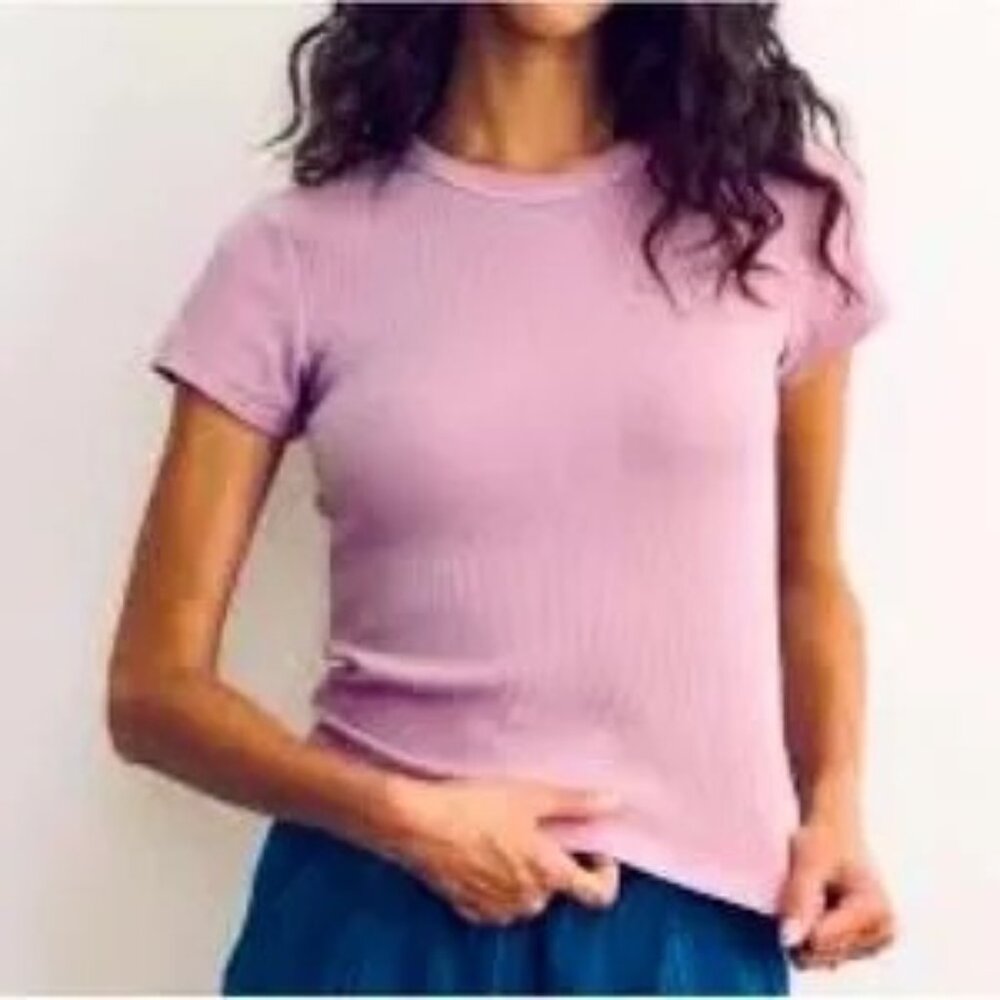 Marine Layer Lavender Ribbed Short Sleeve Tee